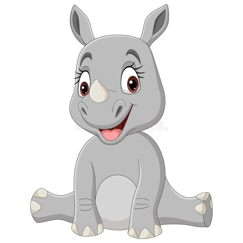 Download Cartoon Baby Rhino Sitting Isolated On White Background ...