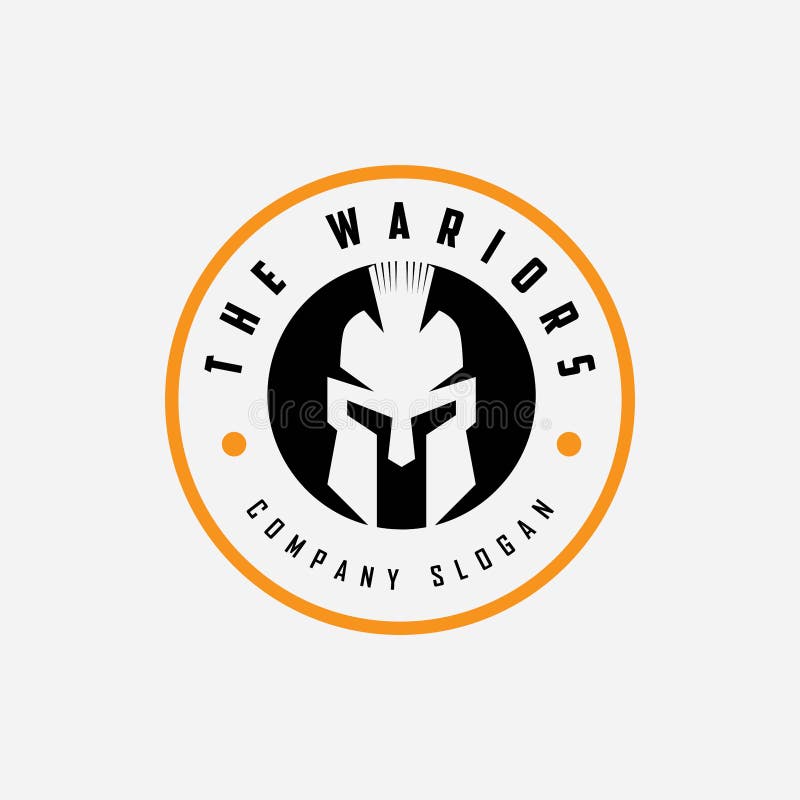 Spartan helmet with circle stamp logo design template. Vector vector illustration