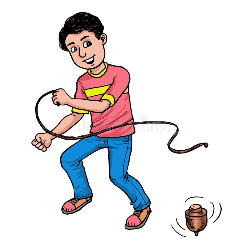 Boy Playing Spinning Top Game Stock Vector Illustration of colorful