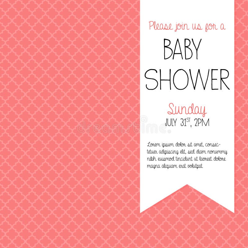 Baby Shower Invitation Template - coral background with place for your text. Unisex baby shower vectors