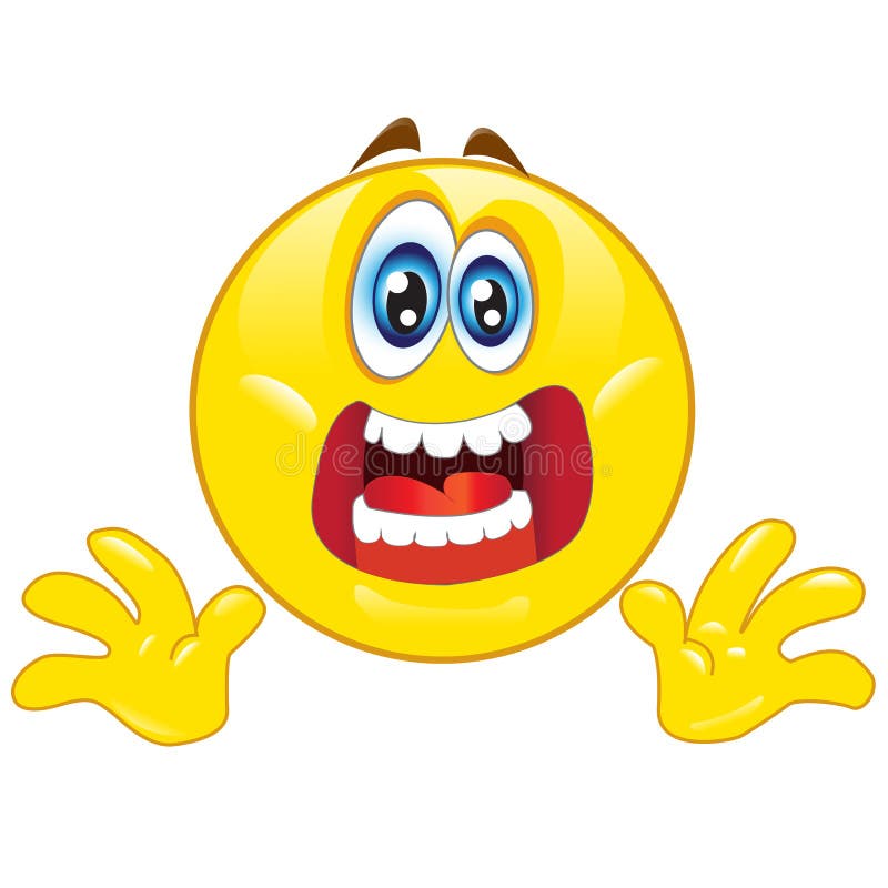 Cartoon face frightened or worry emoji, vector character scared