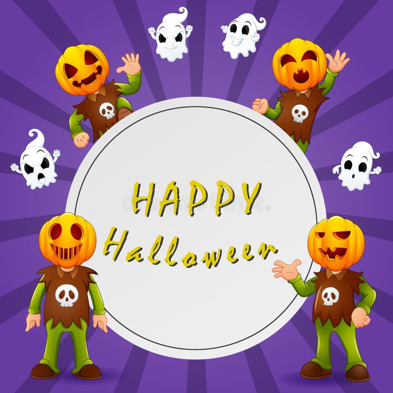 Happy Halloween with Pumpkin Mask Around the Sign Stock Illustration
