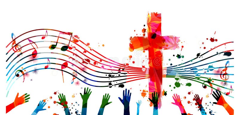 Colorful Christian Cross with Music Notes Isolated Vector Illustration ...