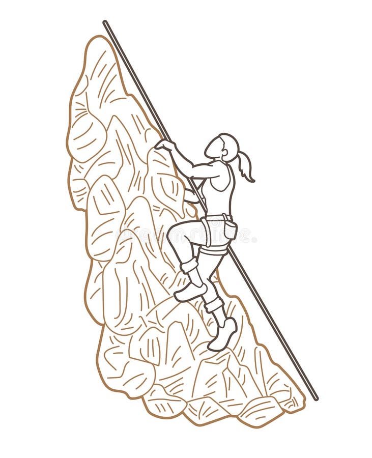 Single one line drawing woman climber standing on top of mountain with  flag. Young smiling mountaineer climbing on rock. Adventure tourism trip.  Continuous line draw design graphic vector illustration Stock Vector |