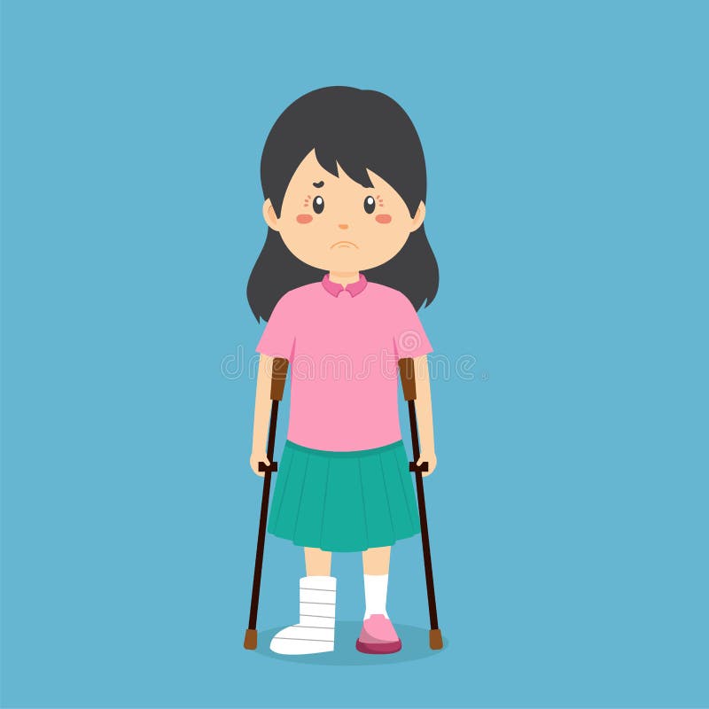 Girl in Crutches stock vector. Illustration of cartoon 16753664