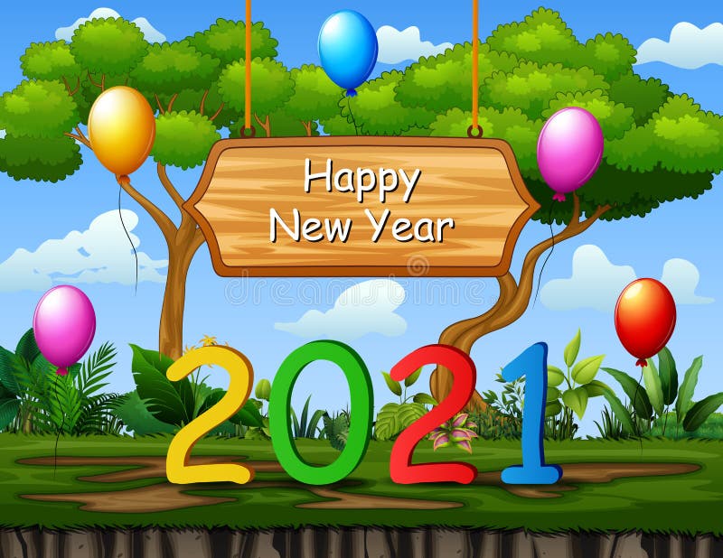 Happy New Year 2021 Design in the Nature Background Stock Vector