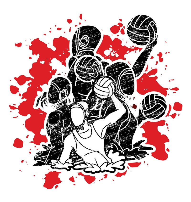 Group of Water Polo Players Action Cartoon Graphic Vector Stock Vector ...