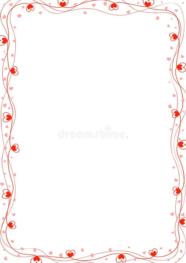 Vector frame with wavy lines with red hearts isolated on white background.