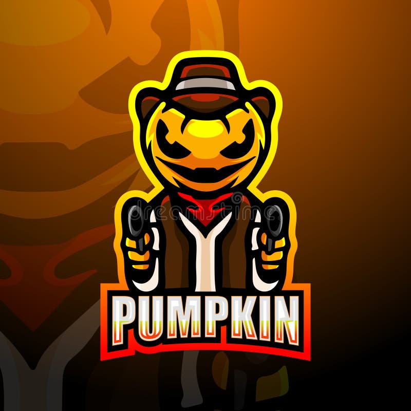 Spooky gunner pumpkin mascot esport logo design vector illustration