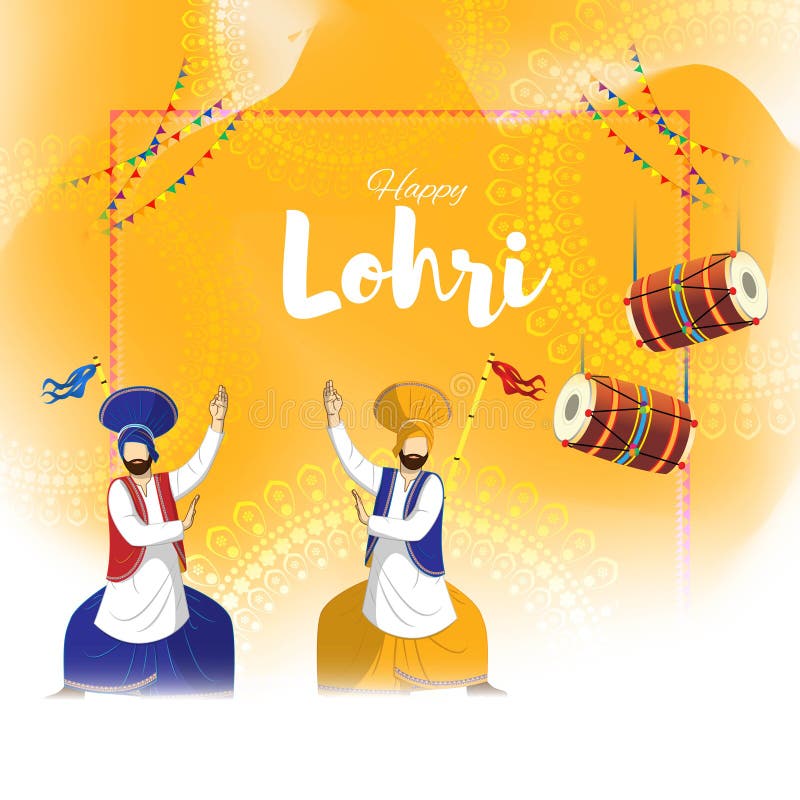 Punjabi Festival Happy Lohri Celebration Drum Stock Illustrations ...