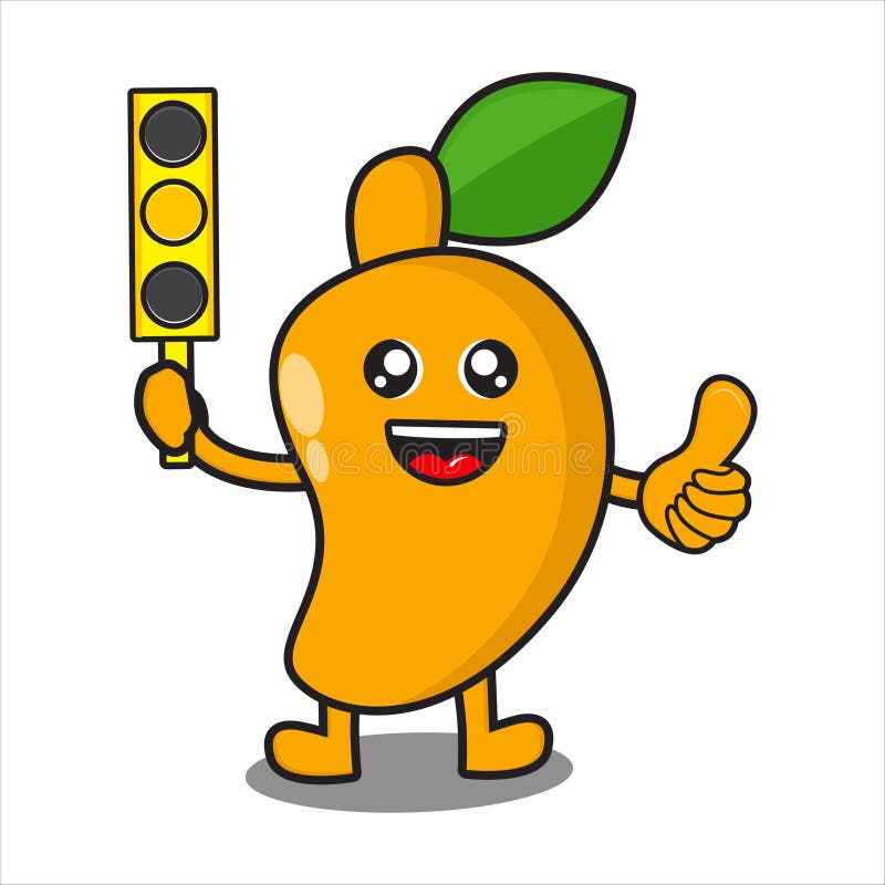 Cute Mango Fruit with Yellow Traffic Lights Stock Vector Illustration