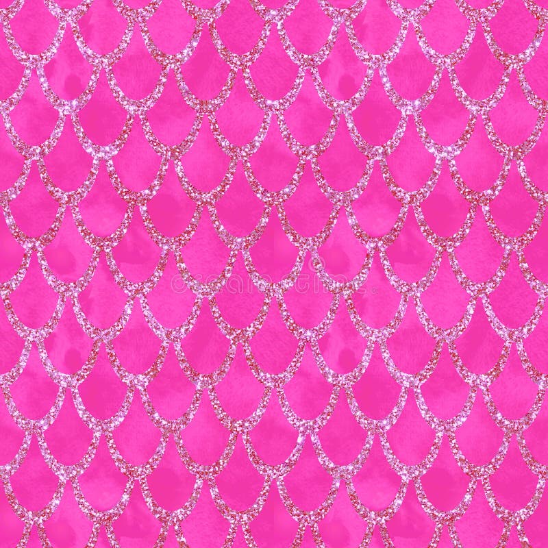 Fish Scale Decorative Watercolor Vintage Style Glow Glitter Seamless