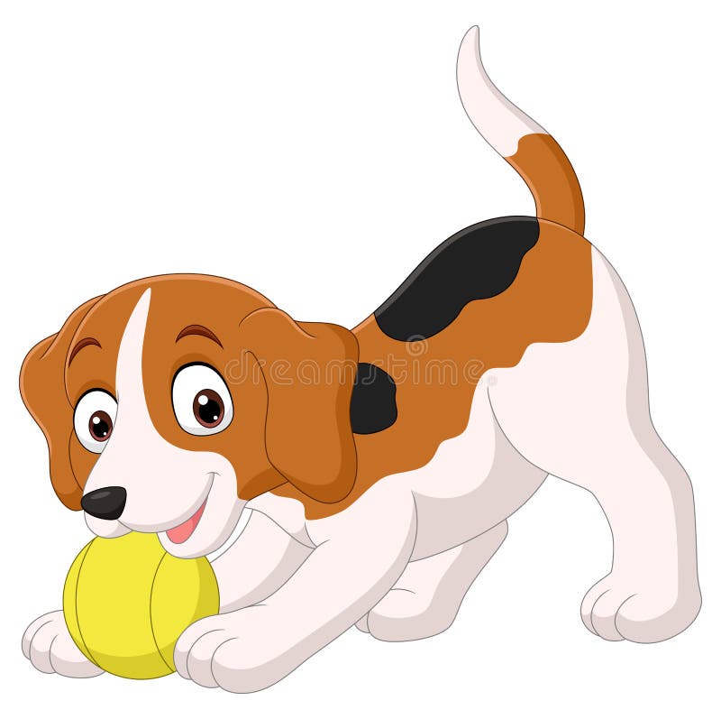 Cartoon funny little dog playing ball