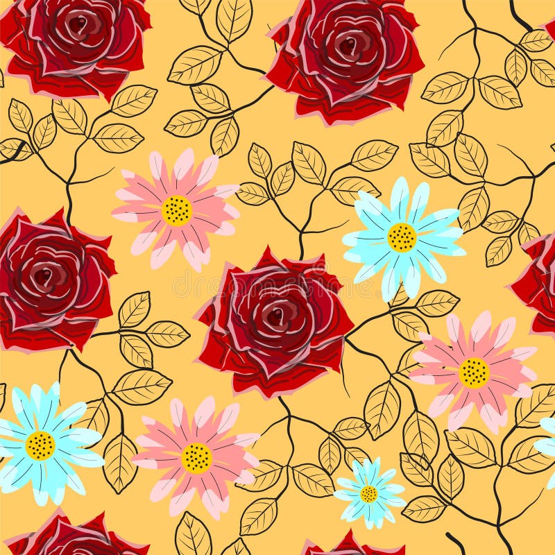 Red Roses on Yellow Background Stock Vector Illustration of paper