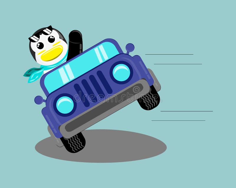 Illustration Vector Graphic Cartoon Character of Cute Penguin Driving