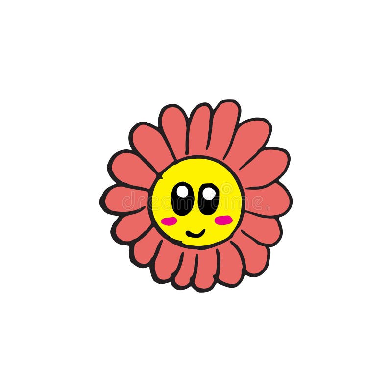 Smile emoticon of beautiful flower on white background. pink flower with cute expression. kawaii flower with eyes and smiley face.