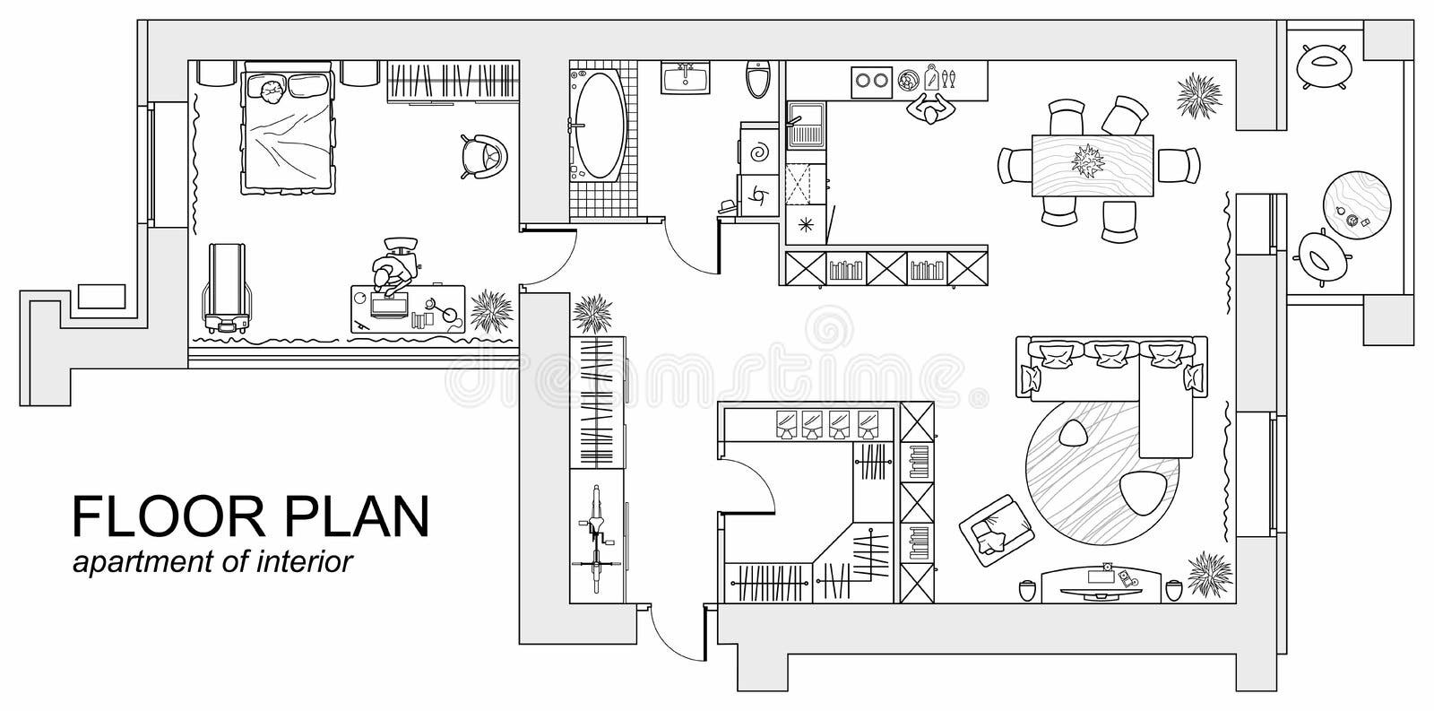 Planning of an Apartment with Furniture Arrangement. Architectural