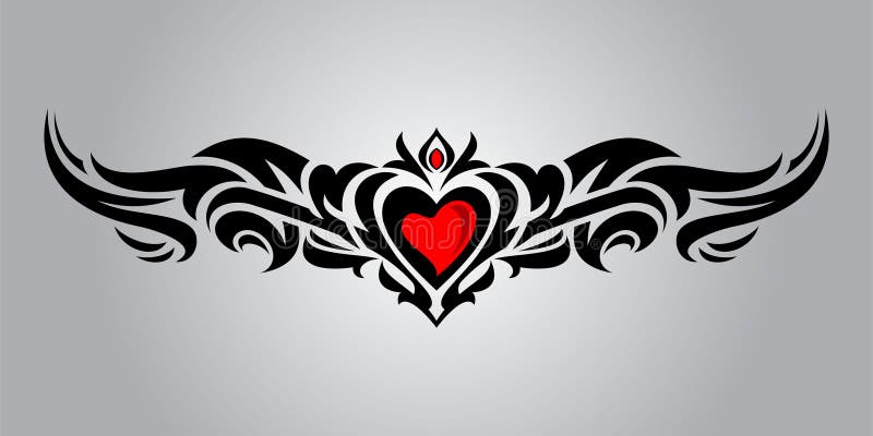 Red Heart Tribal Tattoo Vektor with Wings Stock Vector - Illustration of  tribal, graphic: 220886159