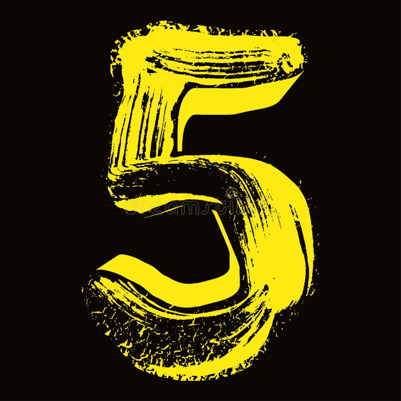 Handdrawn Yellow Number on Black Background.Vector Lettering. Stock