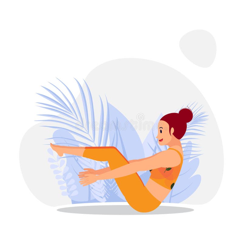 Young girl practicing half boat yoga asana on international yoga day royalty free illustration