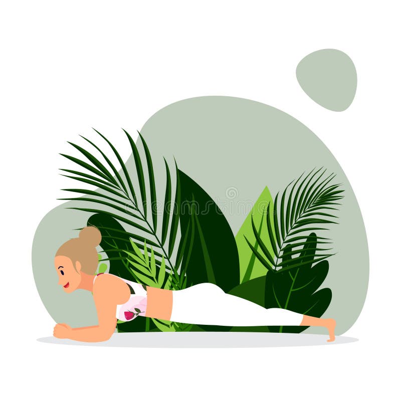 Young blunt head lady practicing forearm Plank, Young girl in white gym outfit practicing plank yoga asana royalty free illustration