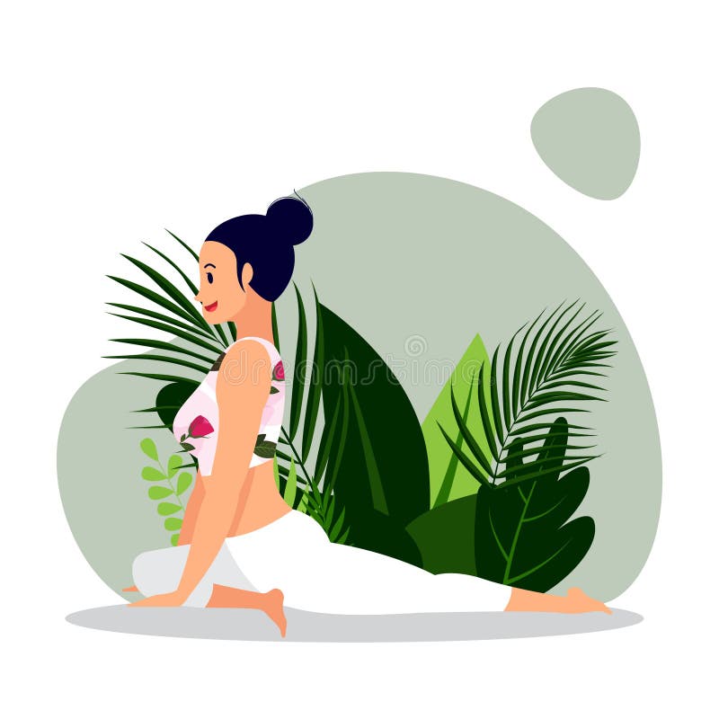 Young girl practicing seated yoga poses, Garland yoga poses, sitting yoga asana vector illustration