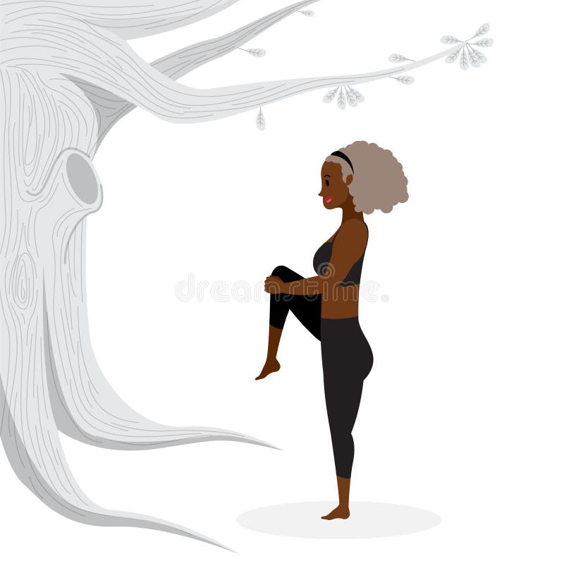 Standing knee to chest pose, young girl practicing standing yoga poses royalty free illustration