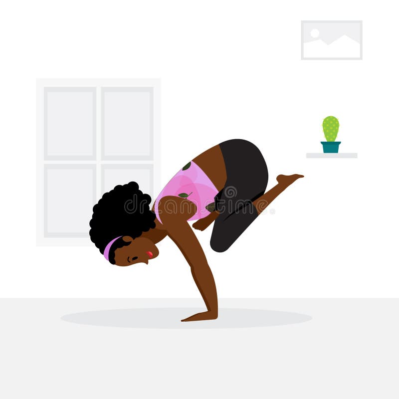 Young girl practicing crow pose yoga asana stock illustration
