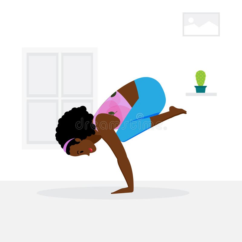 Young girl practicing crow pose yoga asana vector illustration