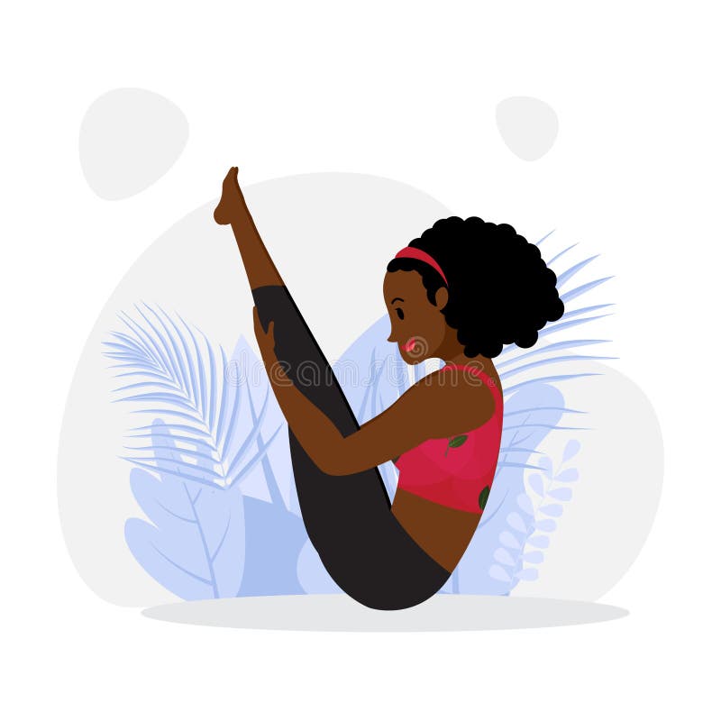 Young black lady practicing boat yoga asana stock illustration