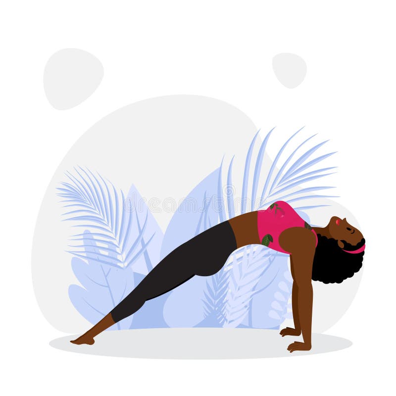 Young black lady practicing bridge yoga asana stock illustration