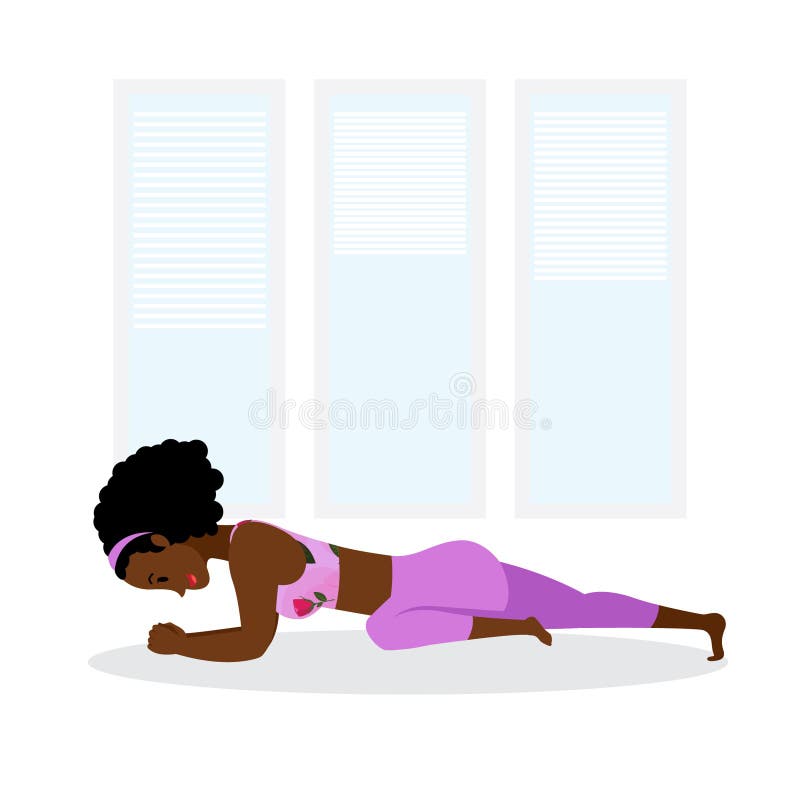 Young black lady practicing yoga asana at home stock illustration