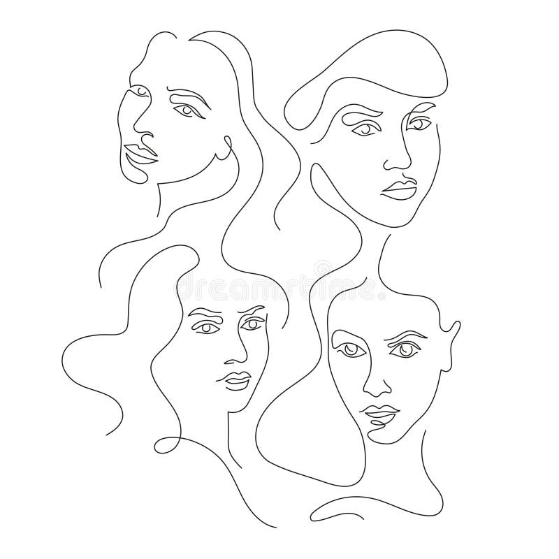 Vector Illustration of abstract women portraits. Minimalistic line style. Art print
