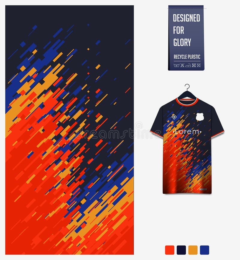 Soccer jersey pattern design.  Abstract pattern on blue background for soccer kit, football kit or sports uniform. T-shirt mockup