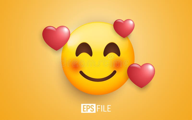 Very Passionate 3d Emoji with 3d Hearts Around Stock Vector