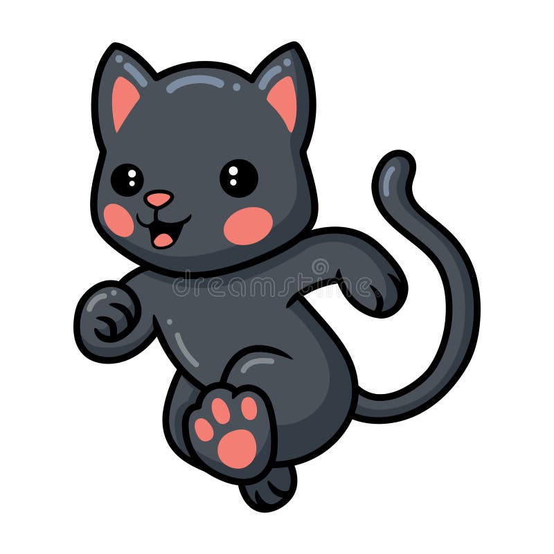 Cute black little cat cartoon running royalty free illustration