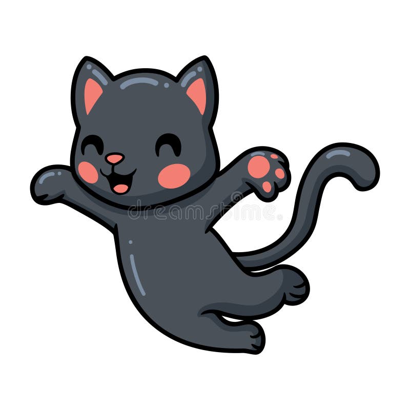 Cute black little cat cartoon jumping vector illustration