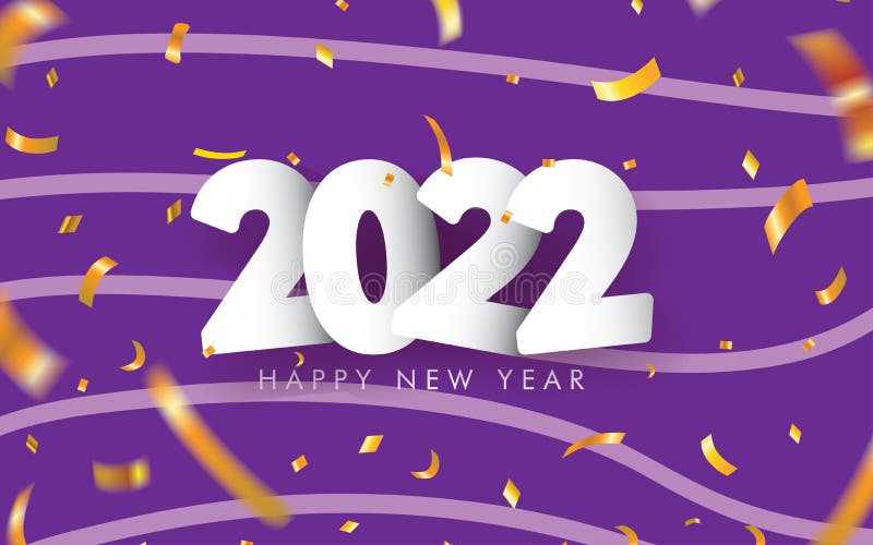 2022 Happy New Year Greeting with Scattered Gold Confetti on Purple  Background. Vector Illustration. Design Element for Flyers, Le Stock Vector  - Illustration of line, 2022: 226479716
