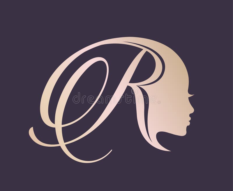 Beauty, Hair Salon Logo. Woman Portrait and Decorative Swirl Letter R. Rose  Gold Color. Stock Vector - Illustration of abstract, decoration: 228483444