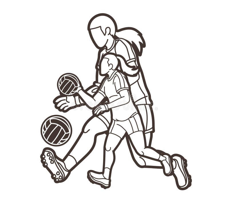 Gaelic Football Sport Male and Female Players Mix Action Cartoon ...