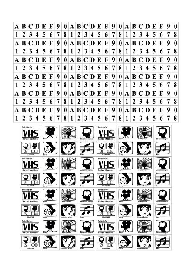 Videotape stickers on the top cover of the cassette, on the rib and on the cassette case vector illustration