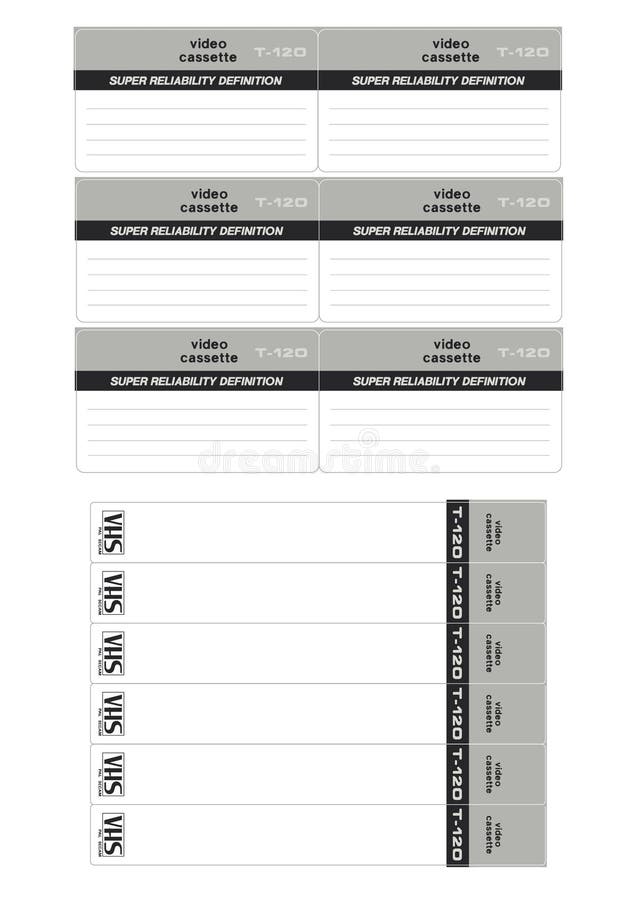 VHS format T-120 videotape stickers on the top cover and on the rib of the cassette royalty free illustration