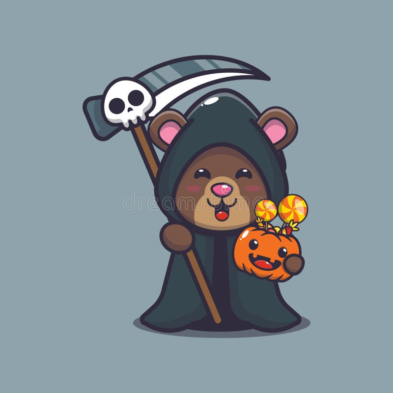 Cute grim reaper bear holding halloween candy royalty free illustration