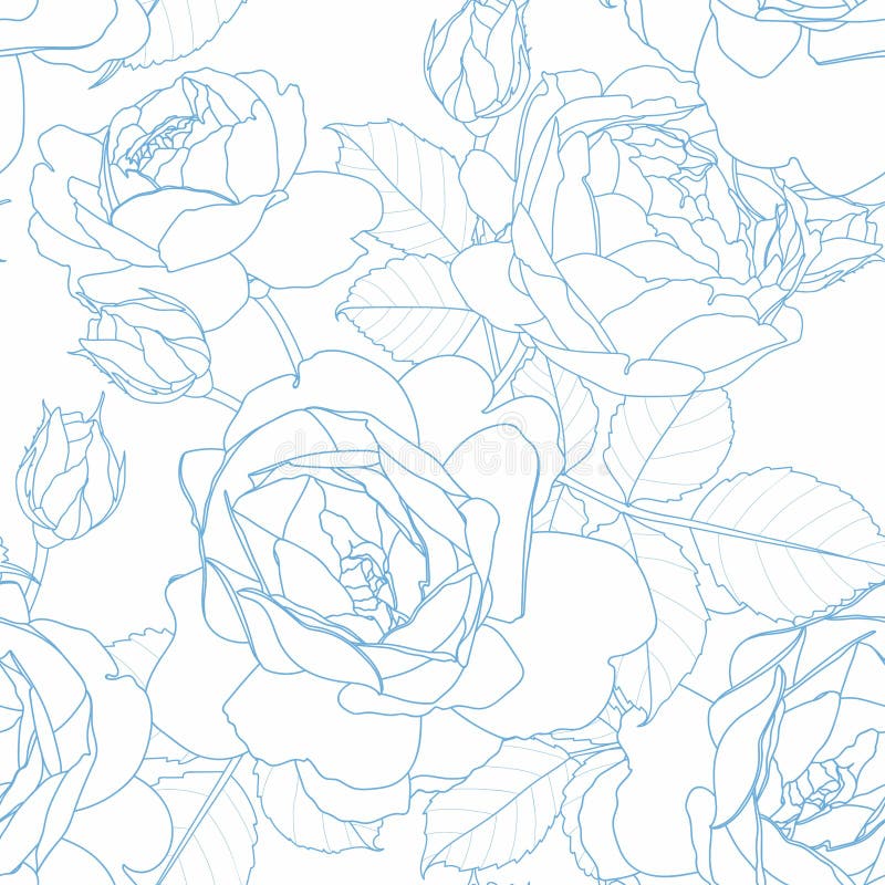 Line Roses Flower Silhouette Pattern, Seamless Repeatable Texture