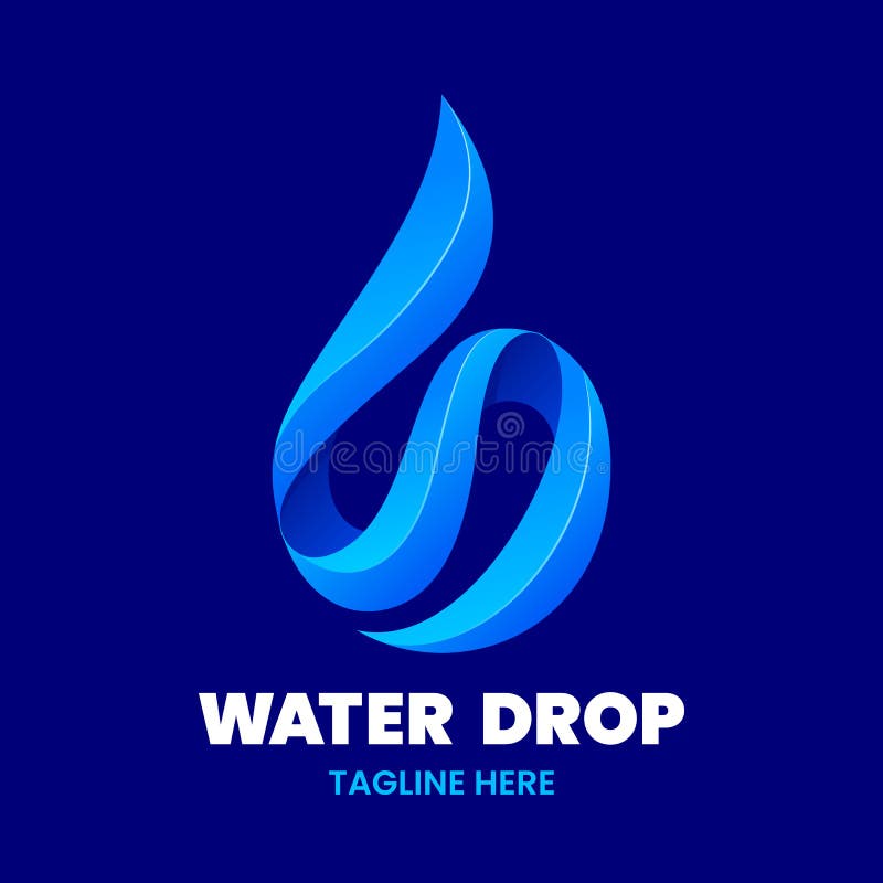Water drop logo template. Abstract ribbon on blue background. vector illustration