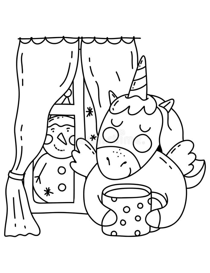 Unicorn Christmas Coloring Page Stock Illustrations 445 Unicorn