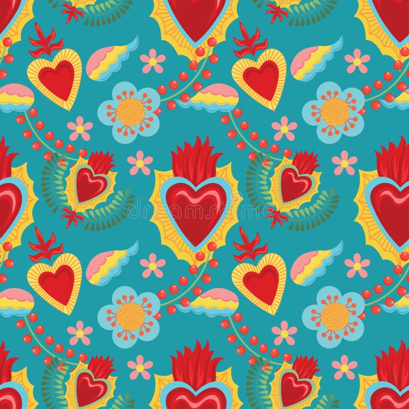 Sacred Heart Seamless Vector Art Design Stock Vector Illustration of