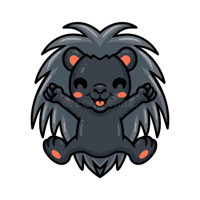 Cute black little hedgehog cartoon raising hands stock illustration