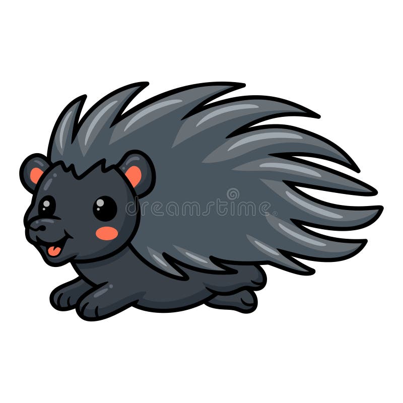 Cute black little hedgehog cartoon running vector illustration