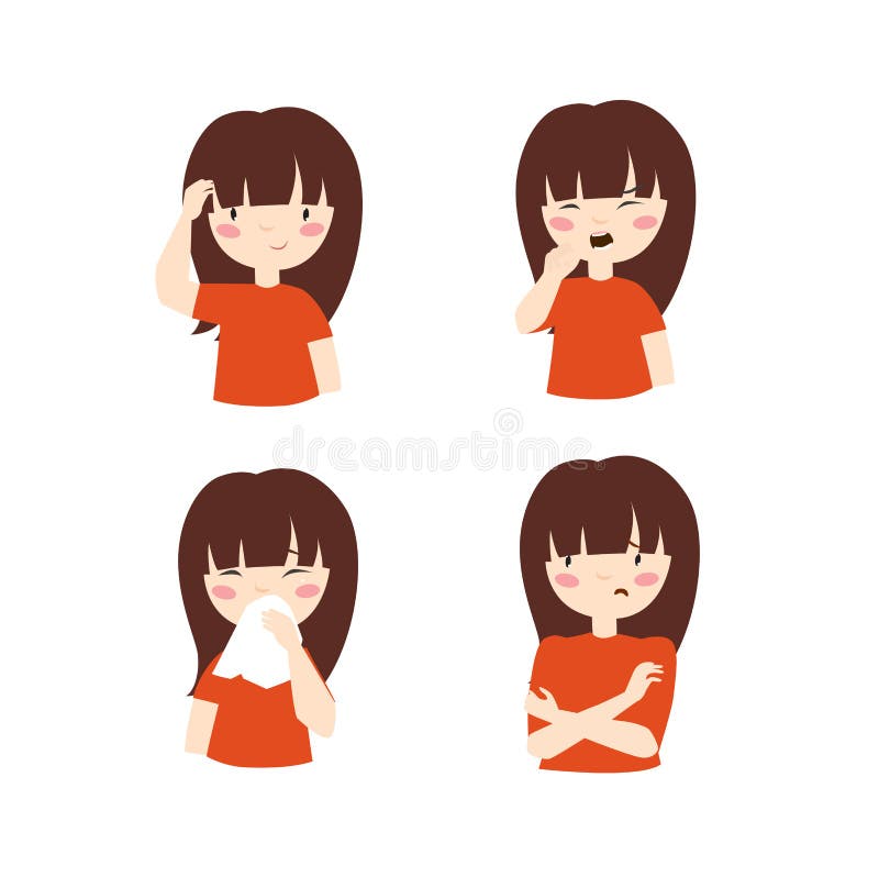 Print. the Girl Got Sick. the Child Has Caught a Cold. Stock Vector